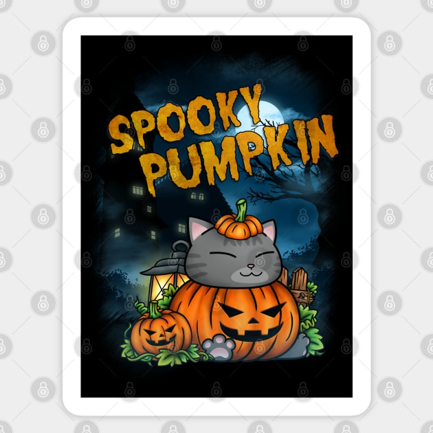 Halloween Pumpkin Cat Sticker by Takeda_Art